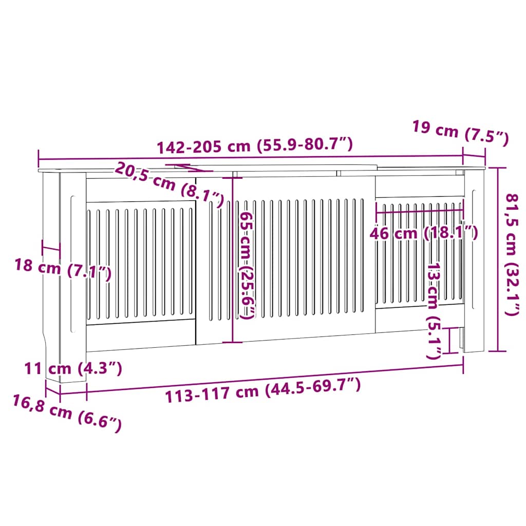 Heizkörperabdeckung 2 pcs Weiß 205 x 20,5 x 81,5 cm