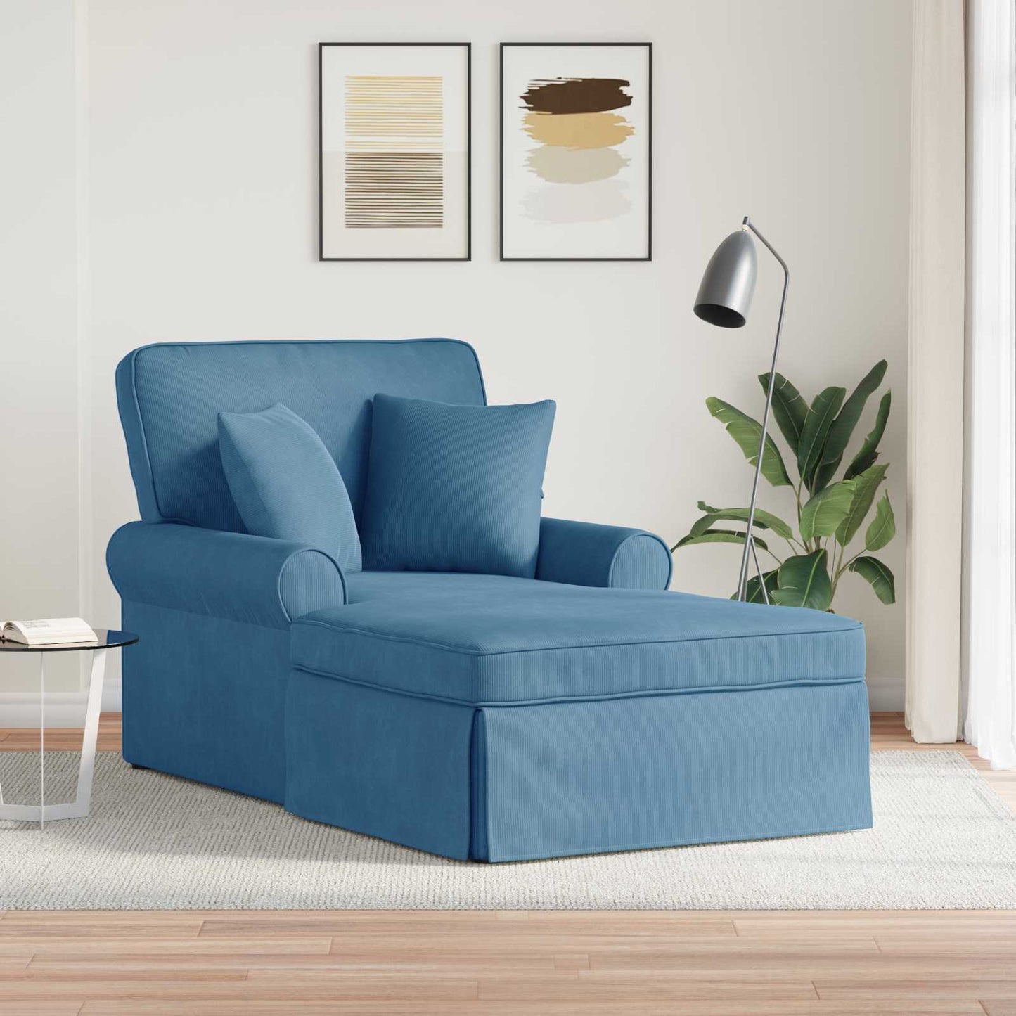 Chaise Lounge mit Rock mit Kissen 3 pcs Blau Cordstoff