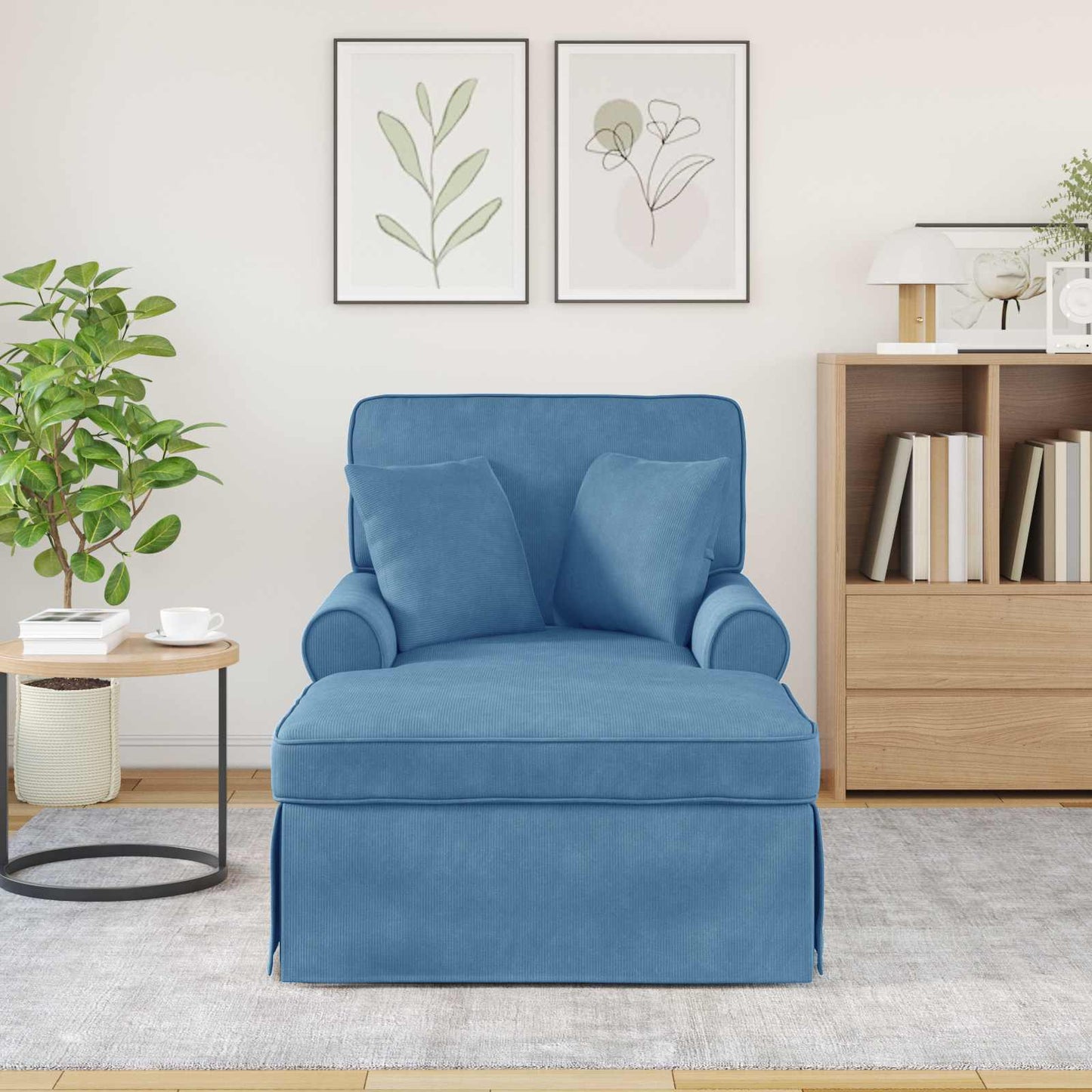 Chaise Lounge mit Rock mit Kissen 3 pcs Blau Cordstoff