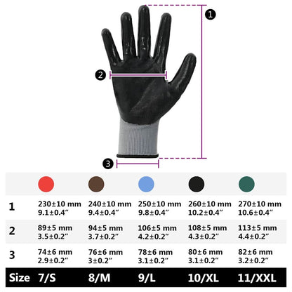 Arbeitshandschuhe 12 pcs Grau und Schwarz 10 / XL Polyester