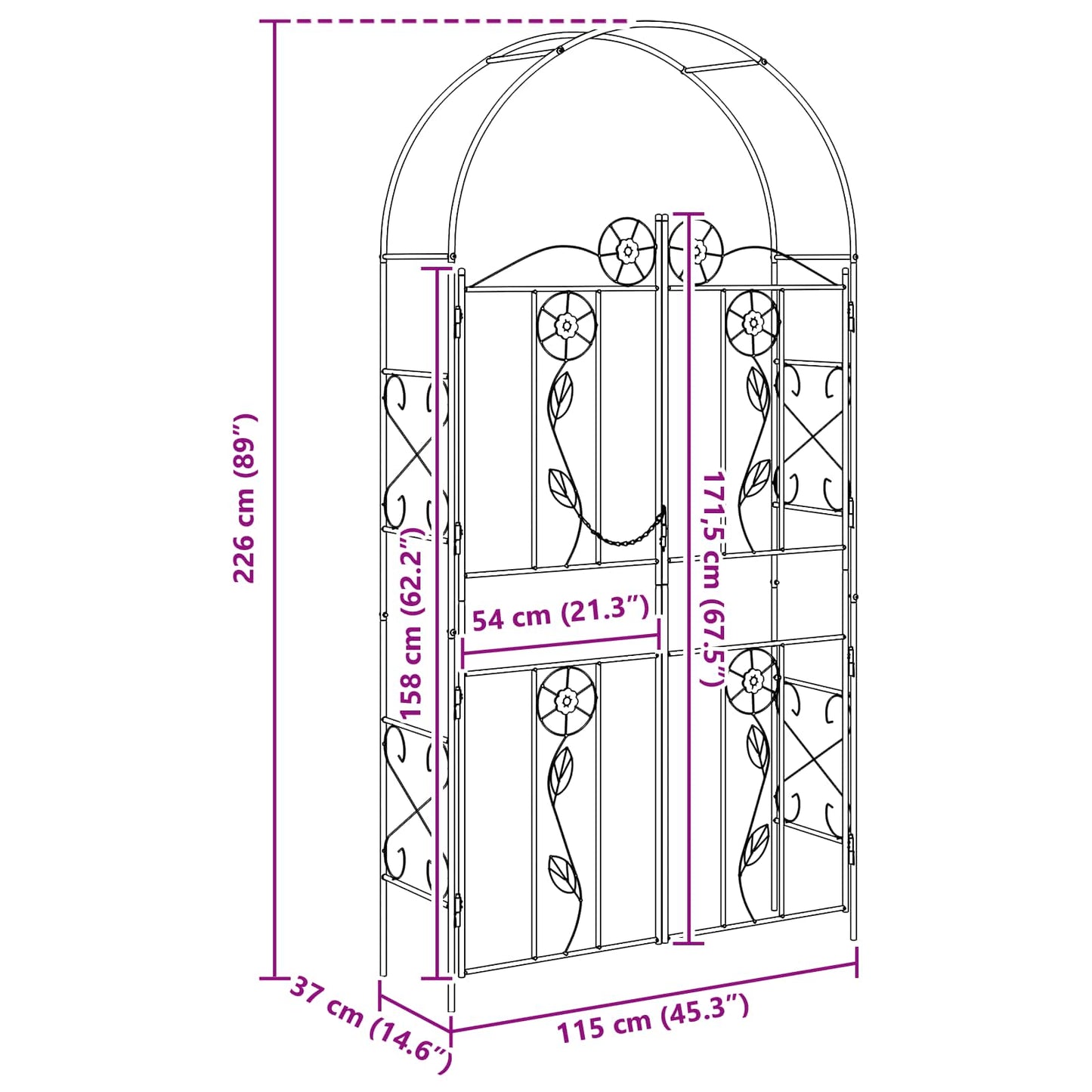 vidaXL Gartenbogen Uni Grün 115 x 37 x 226 cm