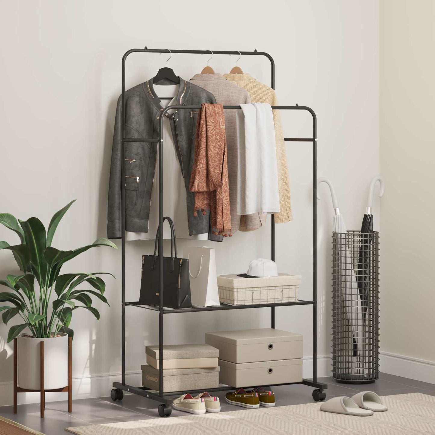 Kleiderständer mit Regal Mit Rad Schwarz 80 x 53 x 156 cm