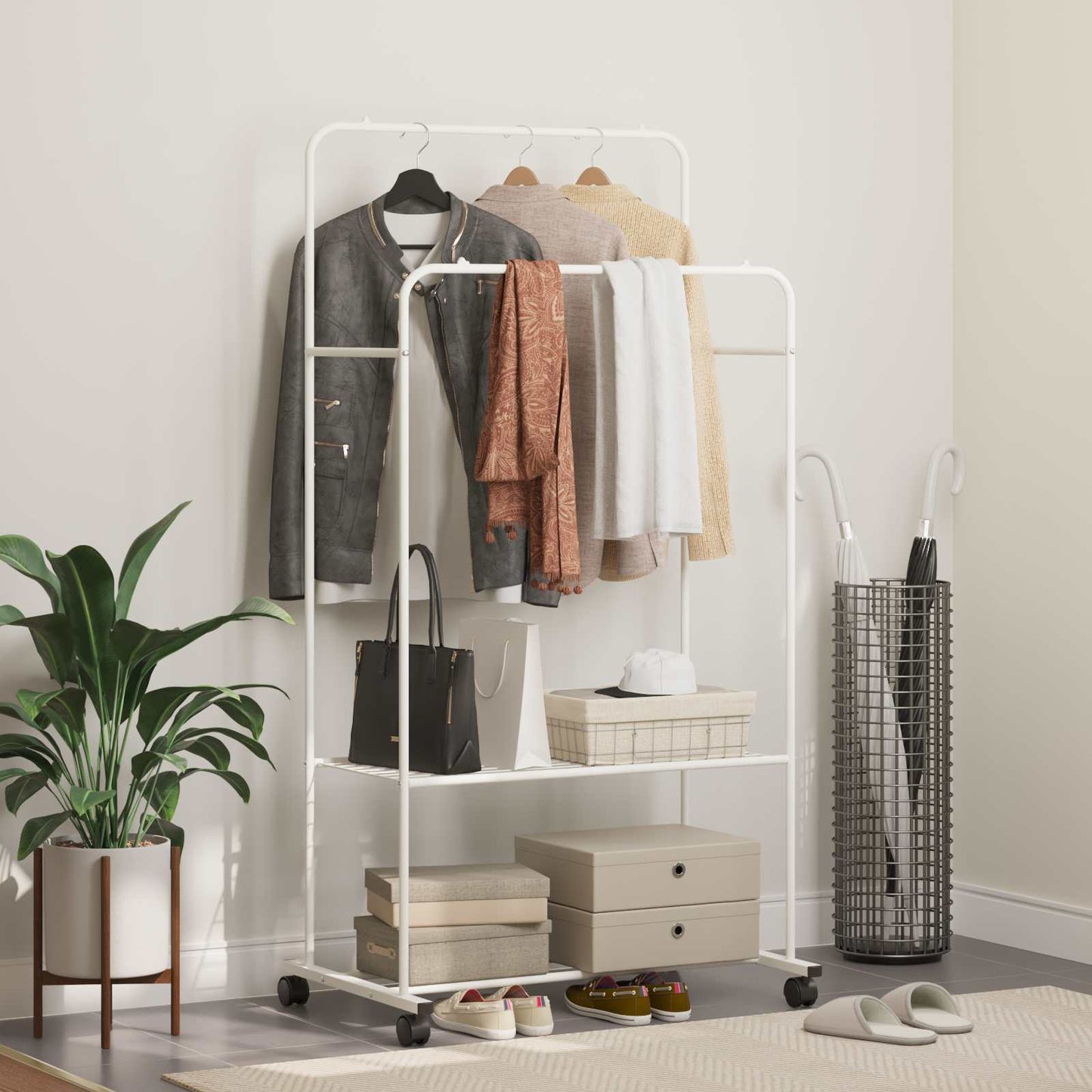 Kleiderständer mit Regal Mit Rad Weiß 80 x 53 x 156 cm