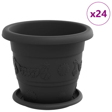 vidaXL Blumentöpfe 24 pcs Schwarz Ø 26 x 21,5 cm Kunststoff