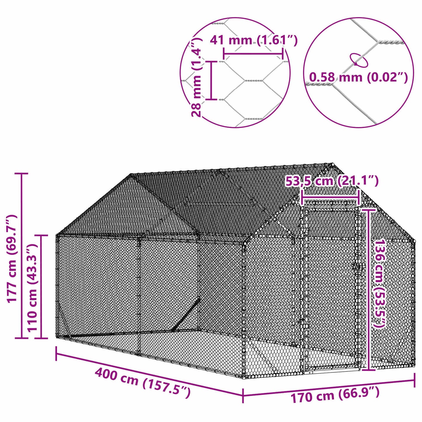 Hühnerkäfig Silber 400 x 170 x 177 cm Verzinkter Stahl