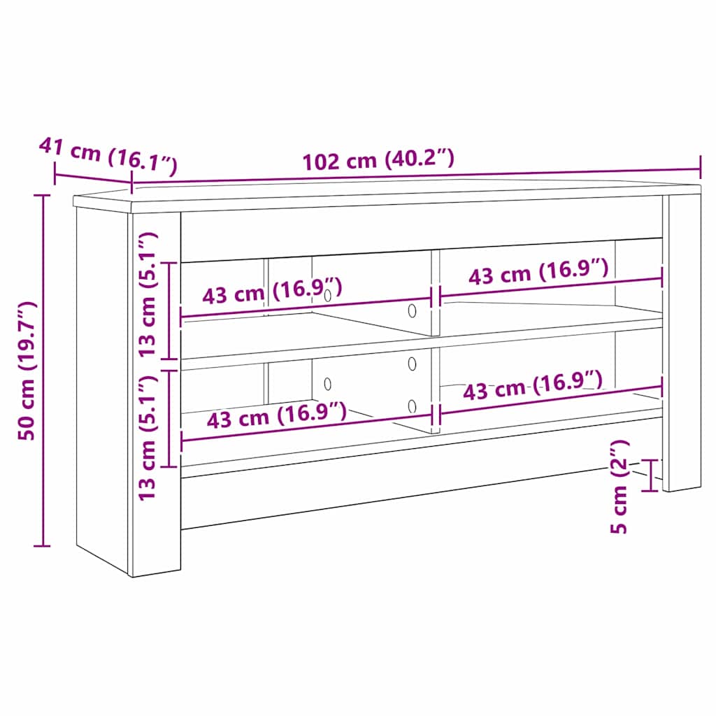 EckTVSchrank Altholz 102 x 40,5 x 45 cm Holzwerkstoff