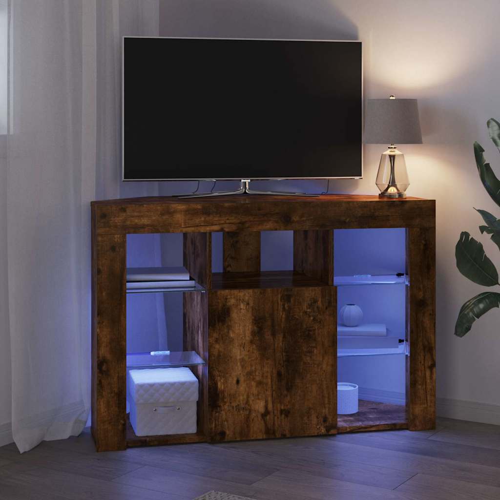 vidaXL Eck-LED-TV-Schrank Geräucherte Eiche 100x40x68cm Holzwerkstoff