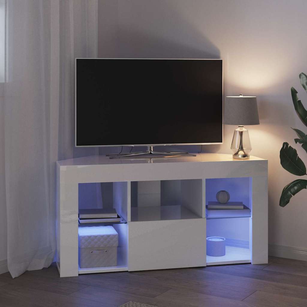 vidaXL Eck-LED-TV-Schrank Wandmontiert Hochglanz Weiß 100 x 40 x 50 cm