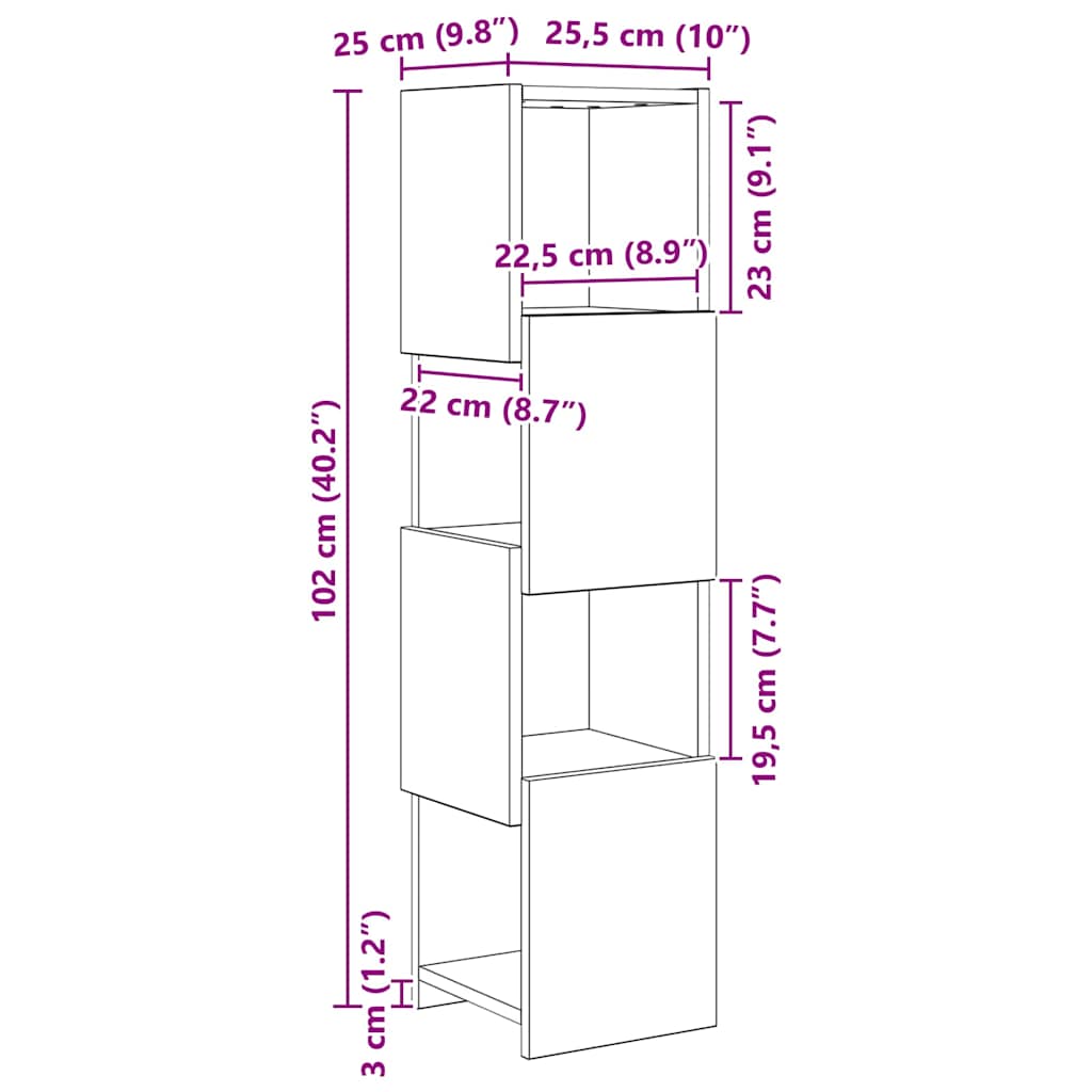 vidaXL Meuble d'angle Sonoma gris 25,5x25x102 cm Aggloméré