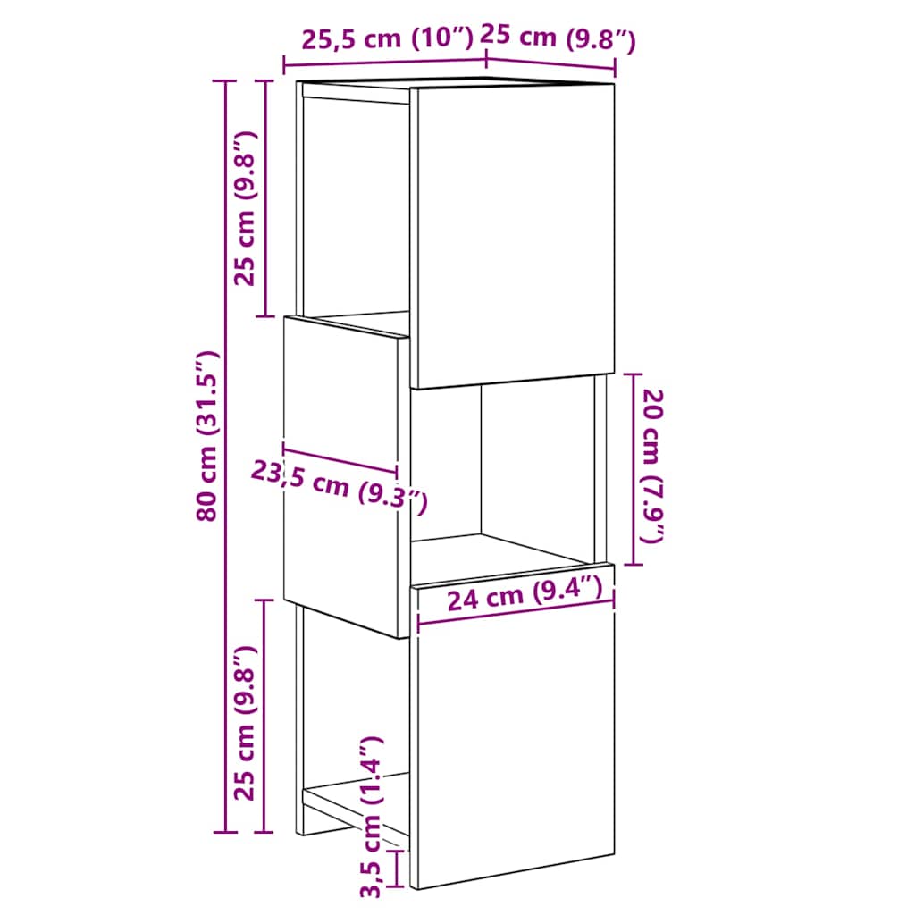 vidaXL Meuble d'angle en bois de récupération 25,5x25x80 cm Bois d'ingénierie