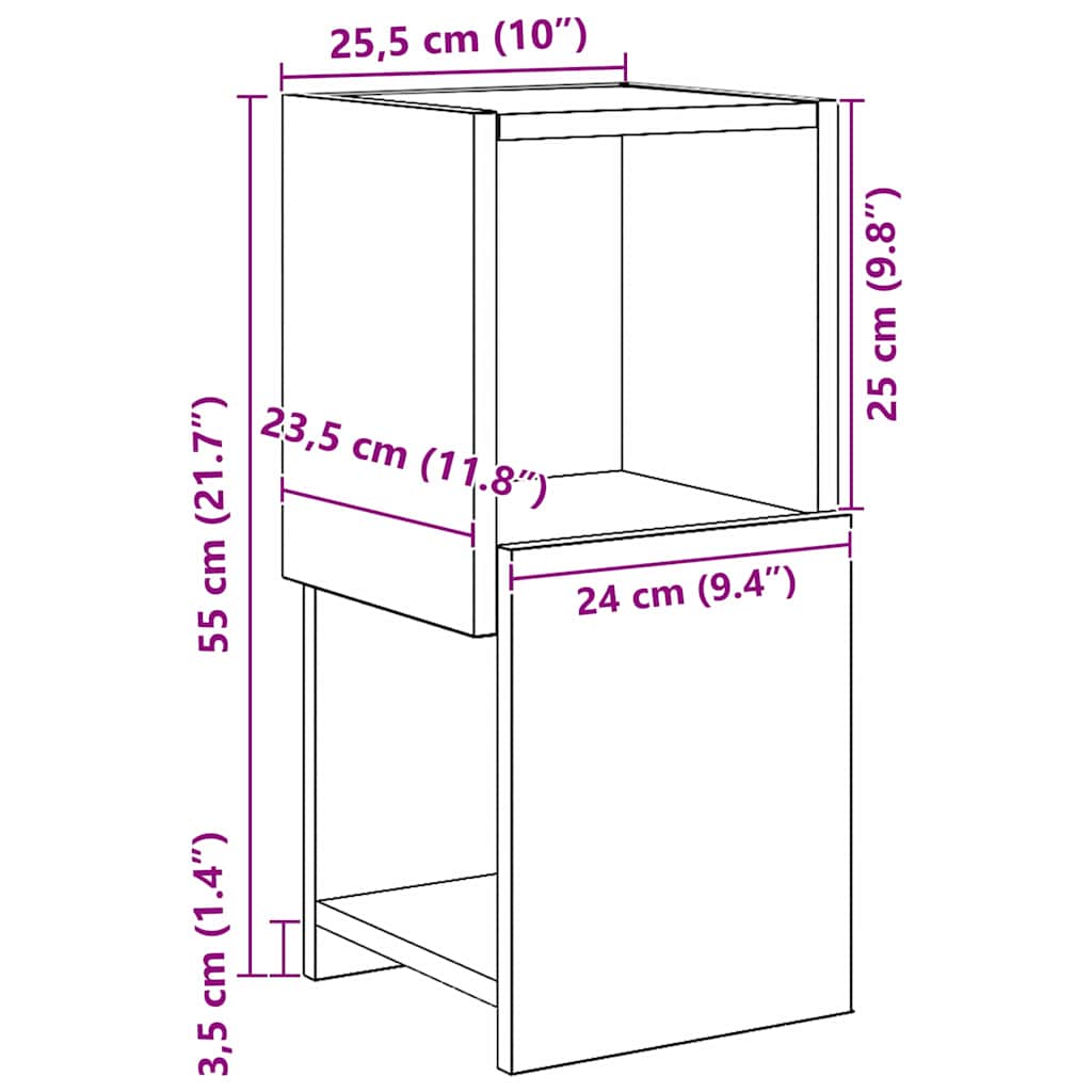 vidaXL Meuble d'angle Chêne fumé 25,5x25x55 cm Bois d'ingénierie