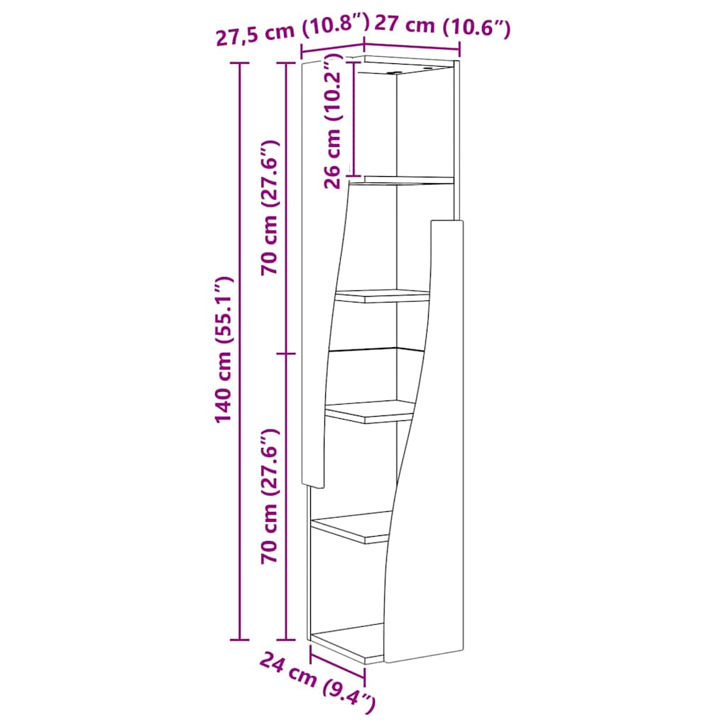 vidaXL Eckschrank Graues Sonoma 27,5x27x140cm Holzwerkstoff