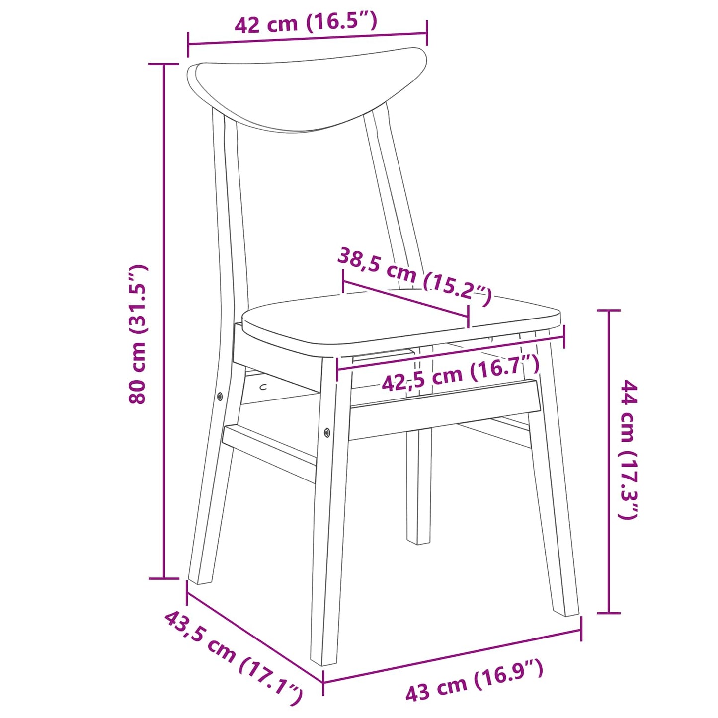 vidaXL Esszimmerstühle 2 pcs Weiß 42 x 47.5 x 81 cm Massives Gummiholz