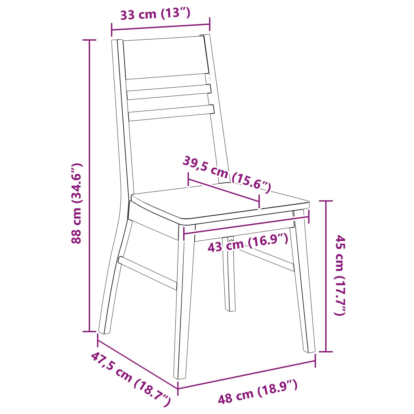 vidaXL Esszimmerstühle 2 pcs Natur 43 x 54 x 89 cm Massives Gummiholz