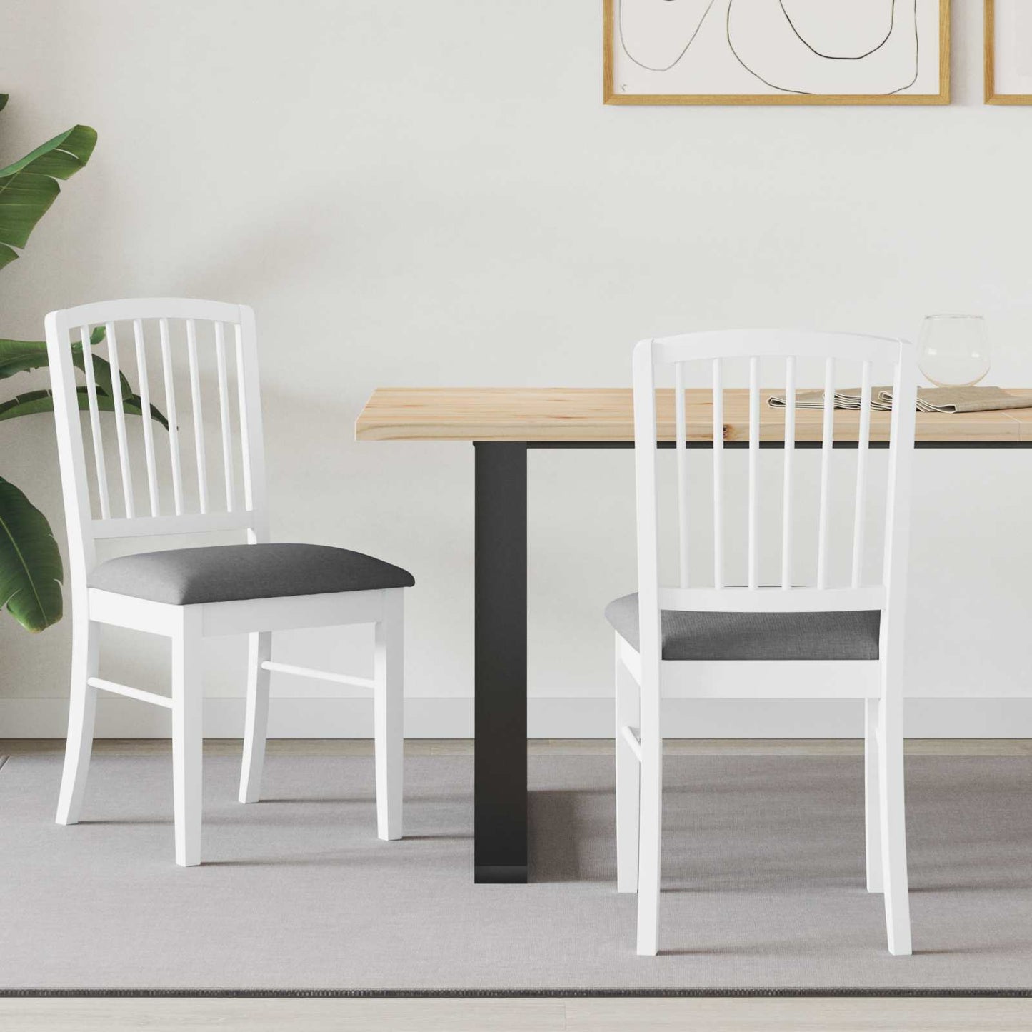 vidaXL Esszimmerstühle 2 pcs Weiß 50 x 52,5 x 91 cm Massives Gummiholz