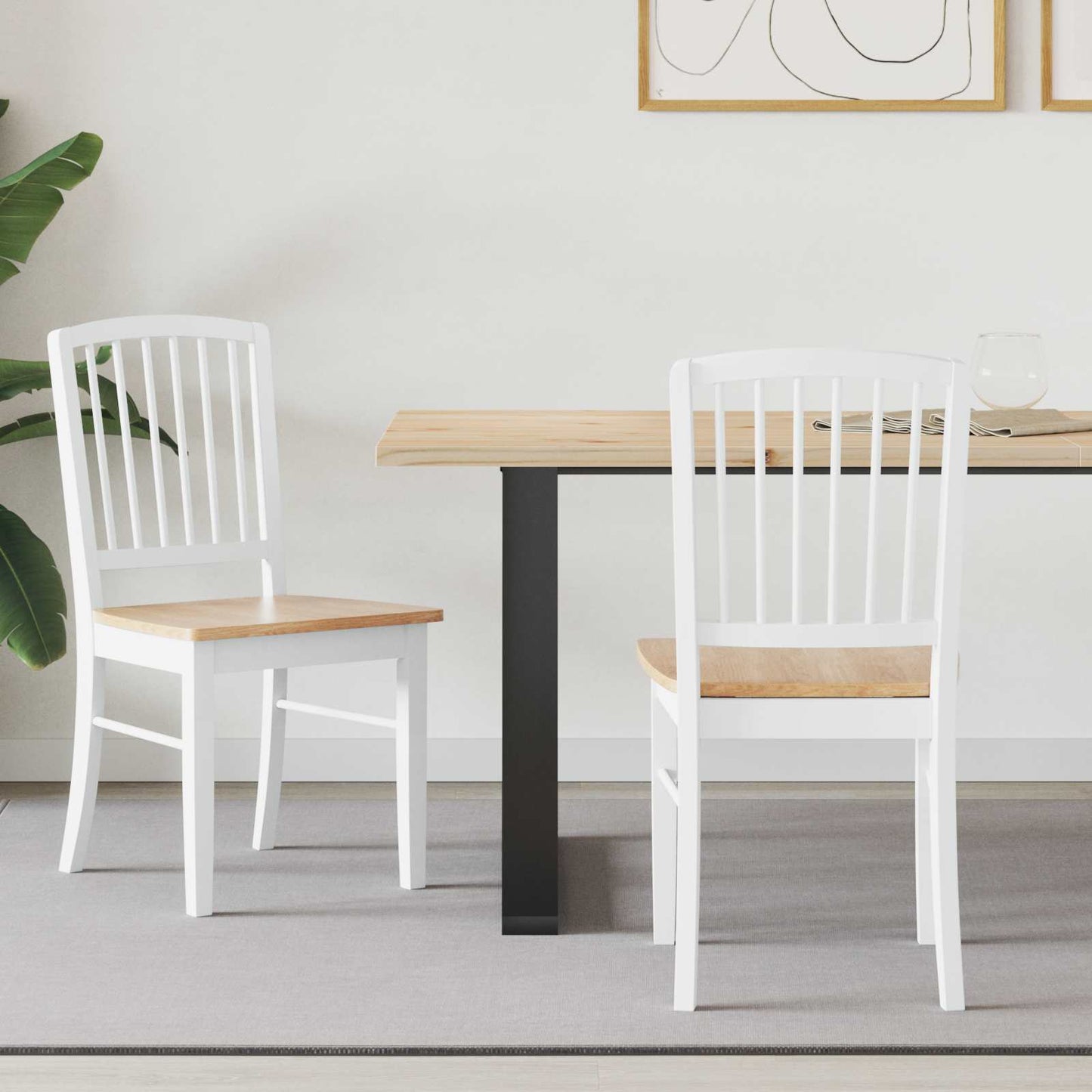 vidaXL Esszimmerstühle 2 pcs Weiß 50 x 52,5 x 91 cm Massives Gummiholz