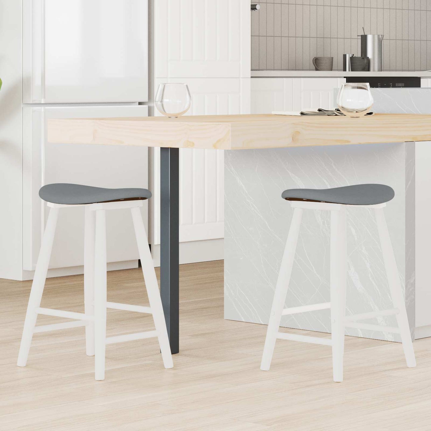 vidaXL Esszimmerstühle 2 pcs Weiß 46 x 37 x 63 cm Massives Gummiholz