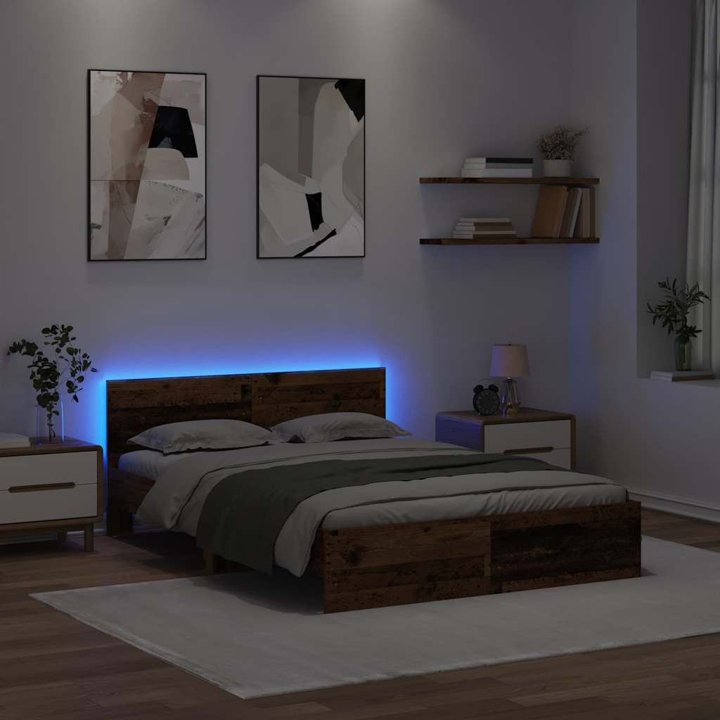 Bettrahmen mit Kopfteil Altholz 135 x 190 cm Holzwerkstoff