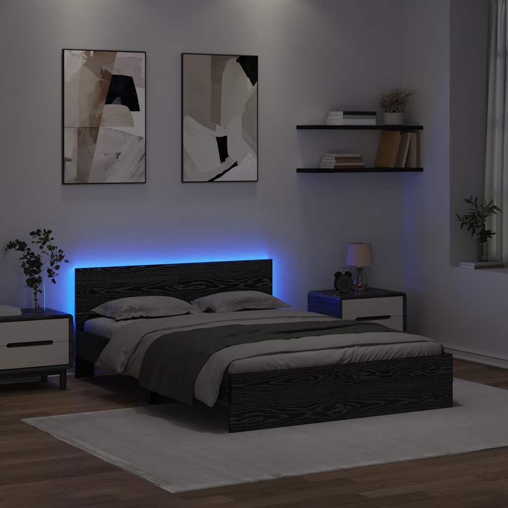 Bettrahmen Schwarz Eichen-Optik 135 x 190 cm Holzwerkstoff