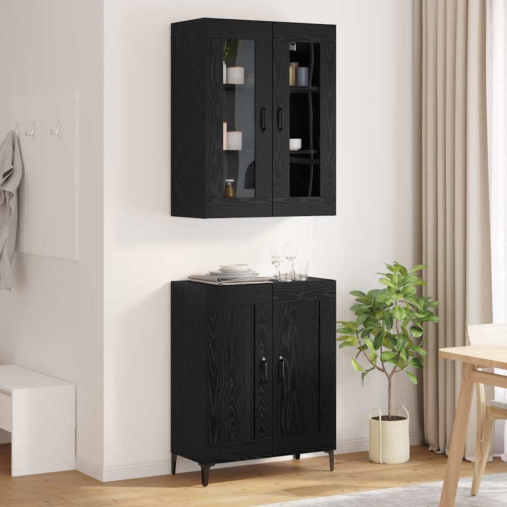 vidaXL Buffet haut noir aspect chêne 69,5 x 34 x 180 cm Bois d'ingénierie