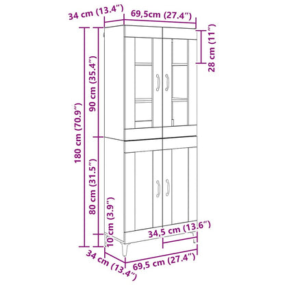 vidaXL Buffet haut noir aspect chêne 69,5 x 34 x 180 cm Bois d'ingénierie