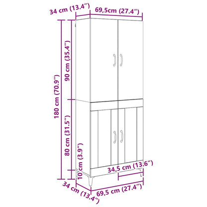 vidaXL Buffet haut noir aspect chêne 69,5 x 34 x 180 cm Bois d'ingénierie