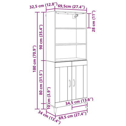 vidaXL Highboard 2 pcs Schwarz Eichen-Optik Holzwerkstoff