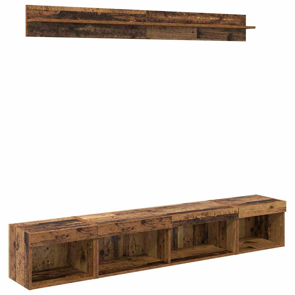 vidaXL TV-Wandregal-Set mit LED 5 pcs Altholz Holzwerkstoff