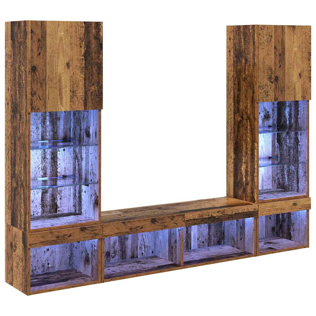 vidaXL TV Wand Einheiten mit LED mit LED 5 pcs Altholz Holzwerkstoff