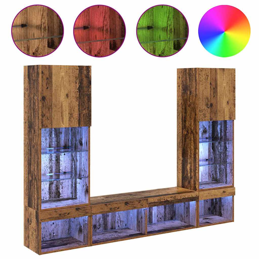 vidaXL TV Wand Einheiten mit LED mit LED 5 pcs Altholz Holzwerkstoff