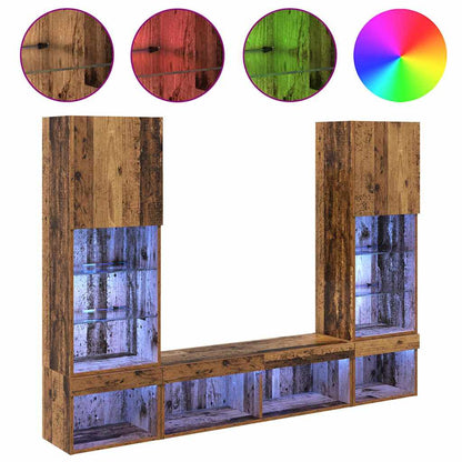 vidaXL TV Wand Einheiten mit LED mit LED 5 pcs Altholz Holzwerkstoff