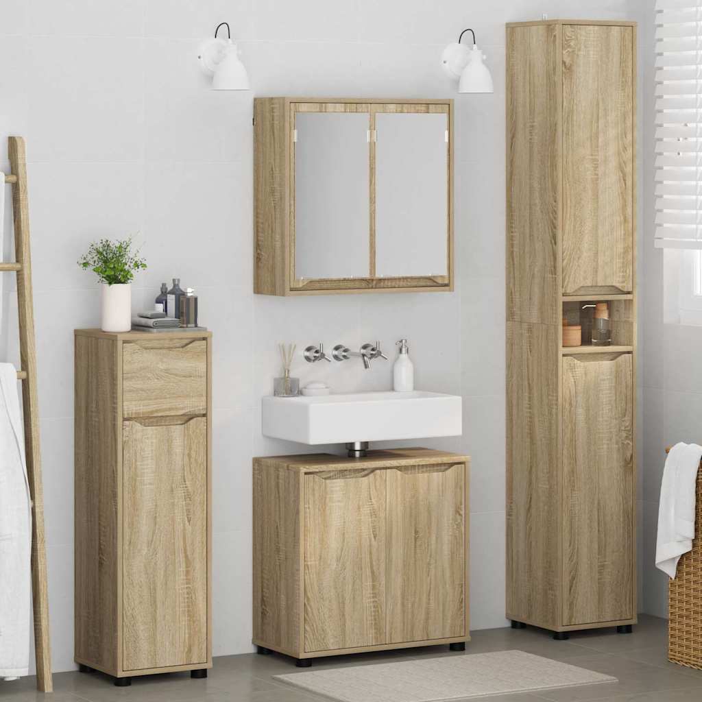 vidaXL Badezimmermöbel-Set mit Regal 4 pcs Sonoma-Eiche Holzwerkstoff