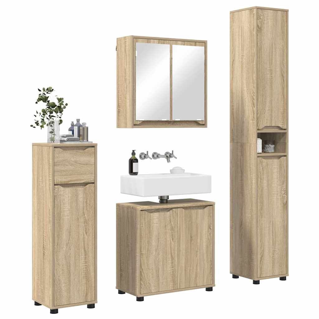 vidaXL Badezimmermöbel-Set mit Regal 4 pcs Sonoma-Eiche Holzwerkstoff