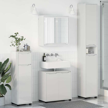 vidaXL Badezimmermöbel-Set Mit Rad 4 pcs Hochglanz Weiß Holzwerkstoff
