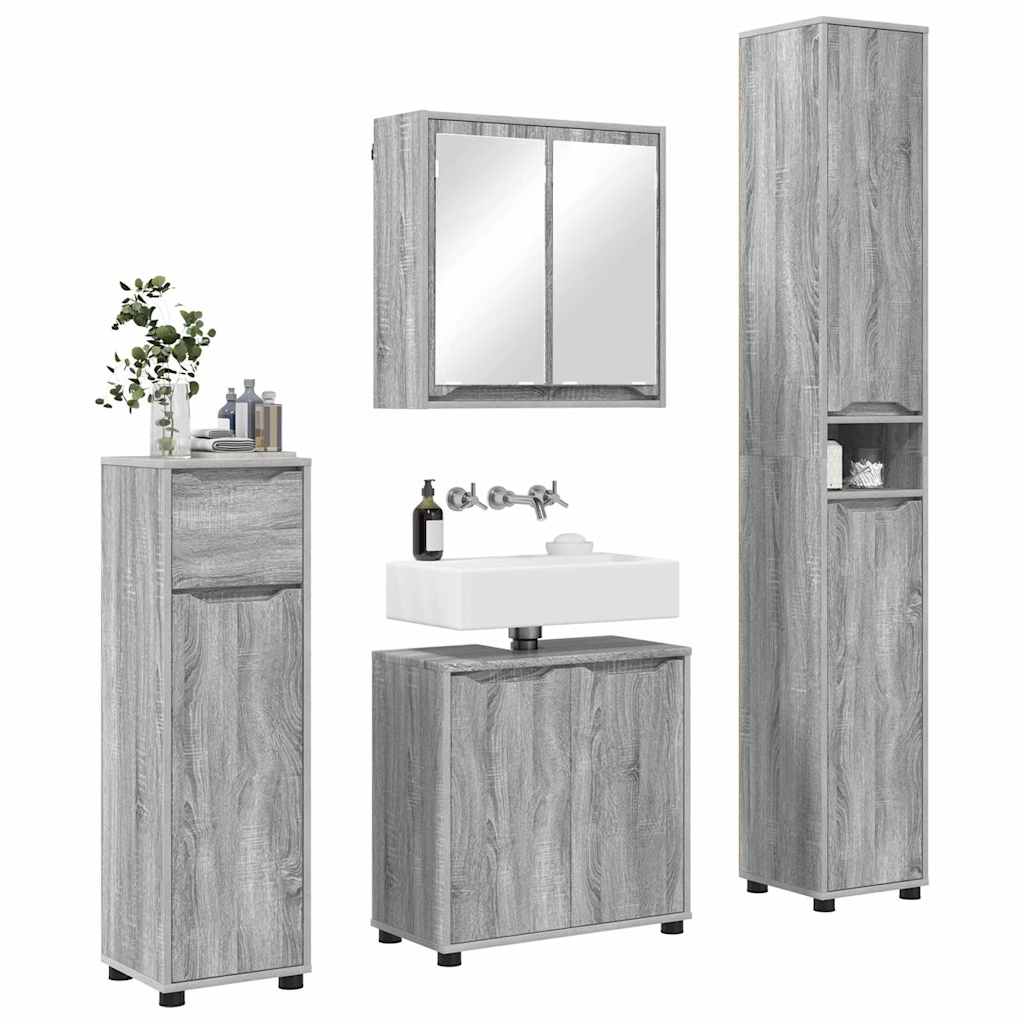 Badezimmermöbel-Set mit Regal 4 pcs Graues Sonoma Holzwerkstoff
