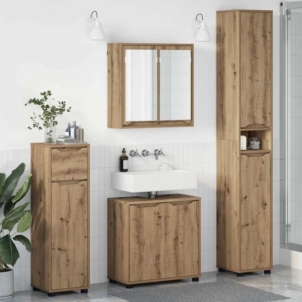 vidaXL Badezimmermöbel-Set mit Regal 4 pcs Artisan-Eiche Holzwerkstoff