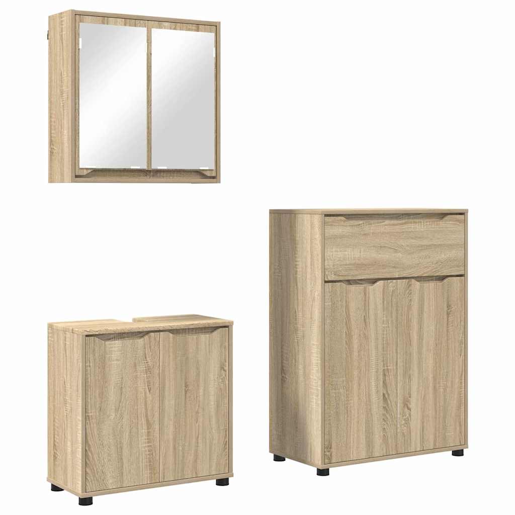 Badezimmermöbel-Set mit Regal 3 pcs Sonoma-Eiche Holzwerkstoff