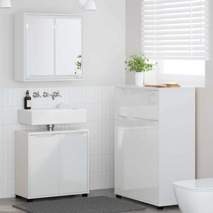 vidaXL Badezimmermöbel-Set Mit Rad 3 pcs Hochglanz Weiß Holzwerkstoff