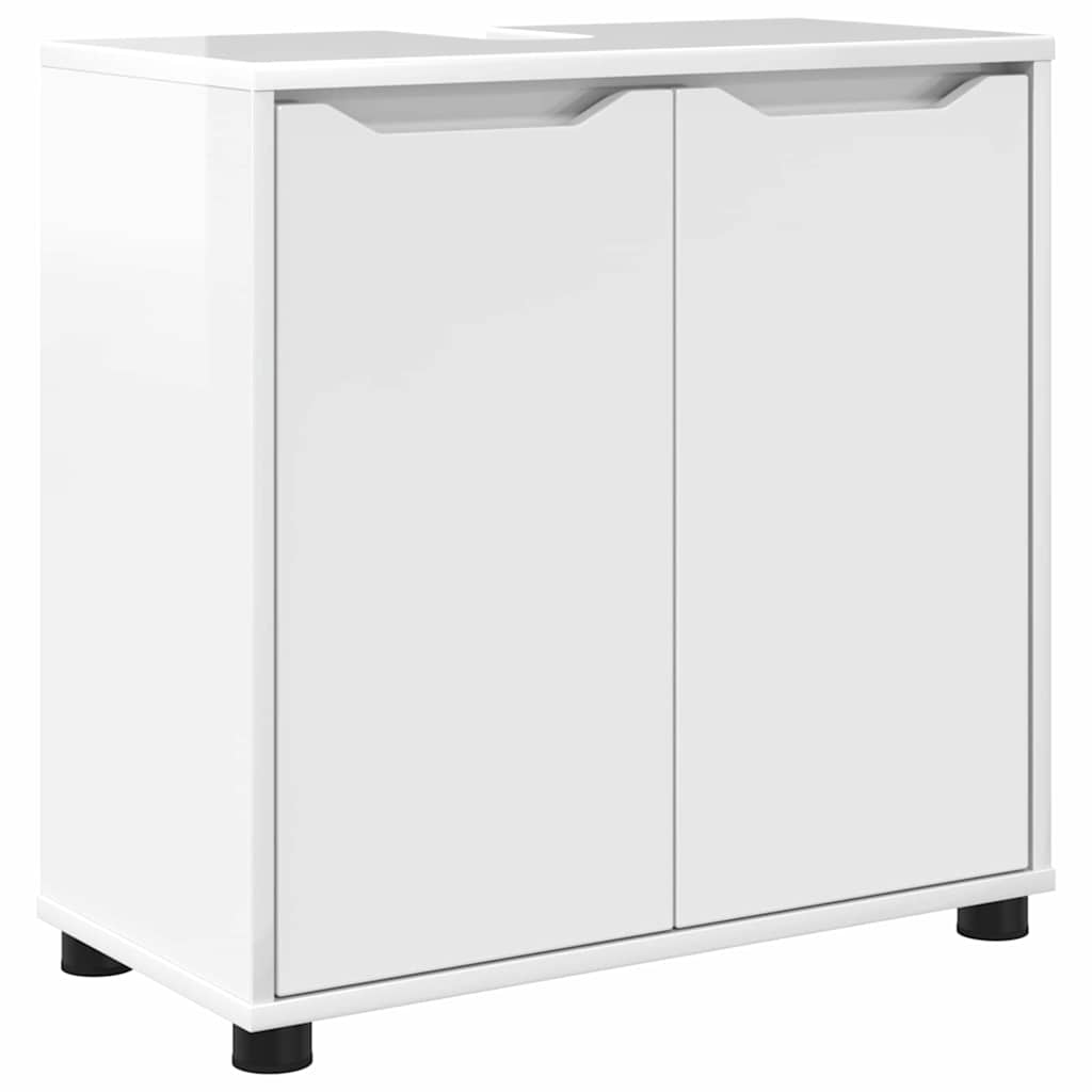 vidaXL Badezimmermöbel-Set Mit Rad 3 pcs Hochglanz Weiß Holzwerkstoff