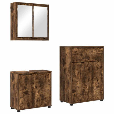 vidaXL Badezimmermöbel-Set 3 pcs Geräucherte Eiche Holzwerkstoff