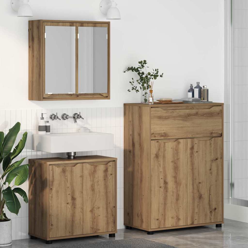 vidaXL Badezimmermöbel-Set mit Regal 3 pcs Artisan-Eiche Holzwerkstoff