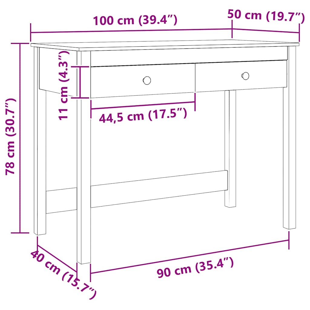 vidaXL Schreibtisch Max Braun 100 x 50 x 78 cm Massives Kiefernholz