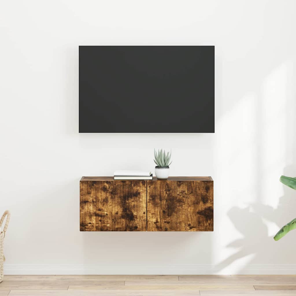 vidaXL Meuble TV mural 2 pcs Chêne fumé 60 x 31 x 29,5 cm