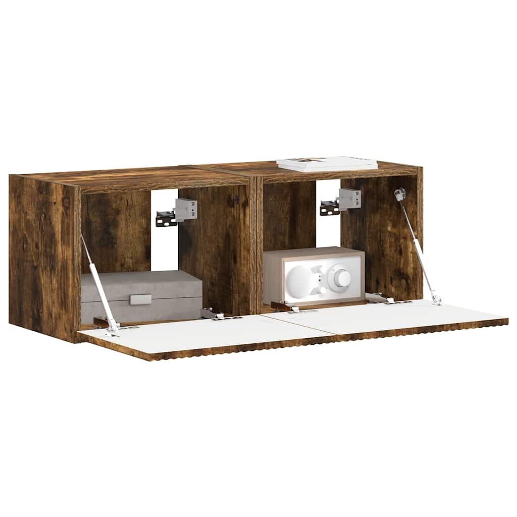 vidaXL Meuble TV mural 2 pcs Chêne fumé 60 x 31 x 29,5 cm
