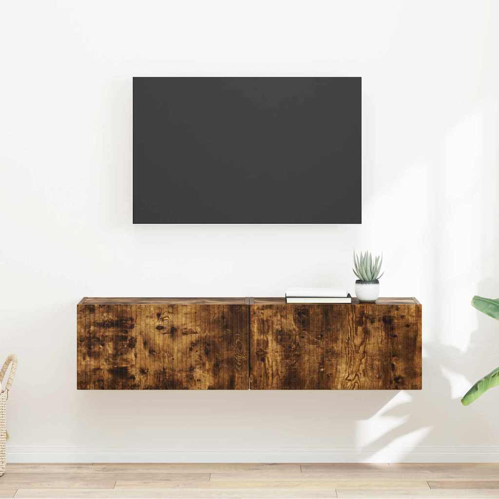 vidaXL Meuble TV mural 2 pcs Chêne fumé 60 x 31 x 29,5 cm