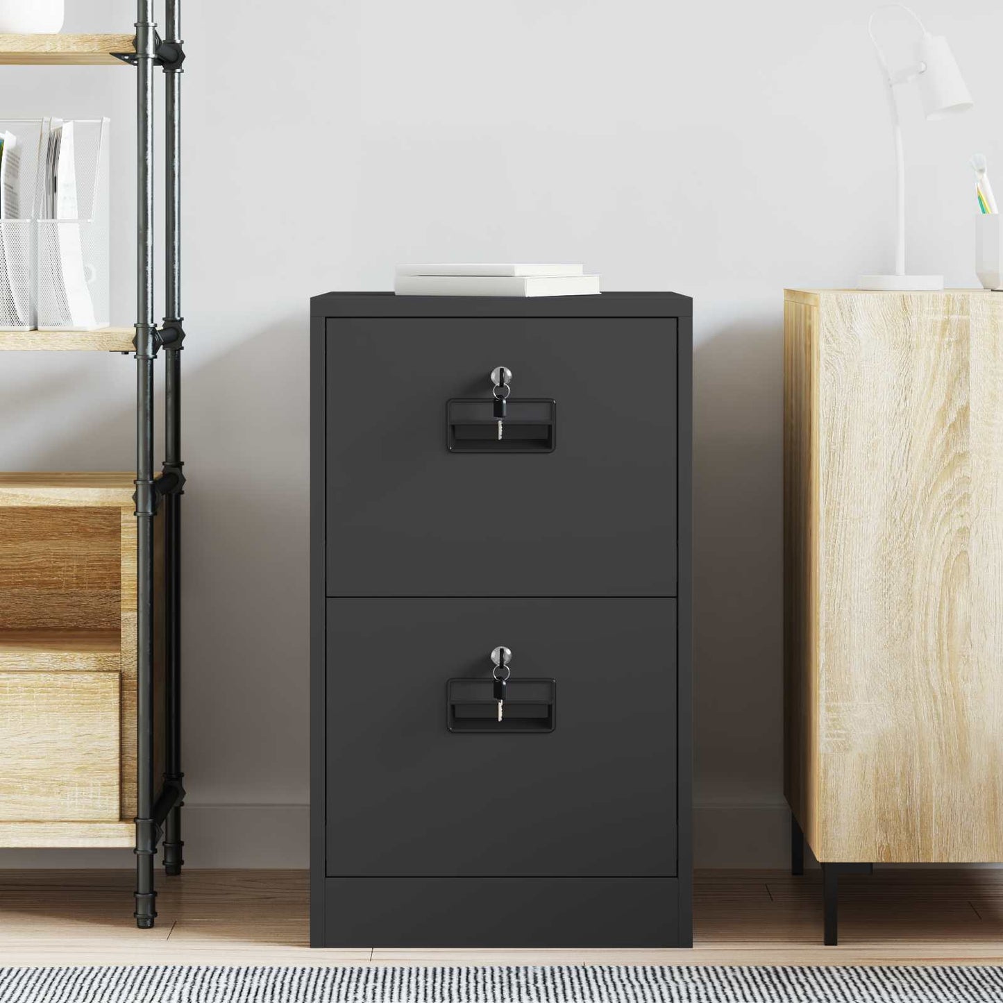 vidaXL Aktenschrank Schwarz 44 x 50 x 106,5 cm Kaltgewalzter Stahl