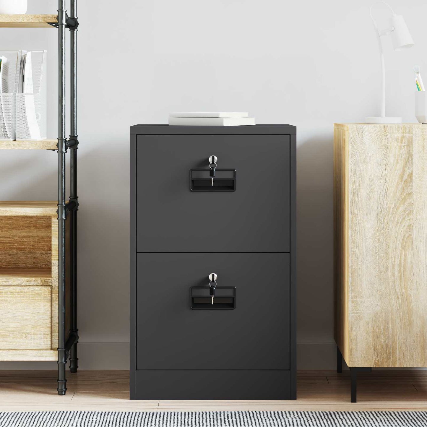 vidaXL Aktenschrank Schwarz 44 x 50 x 106,5 cm Kaltgewalzter Stahl