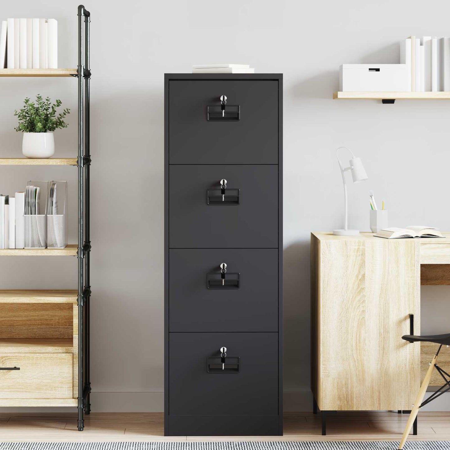 vidaXL Aktenschrank Schwarz 44 x 50 x 106,5 cm Kaltgewalzter Stahl