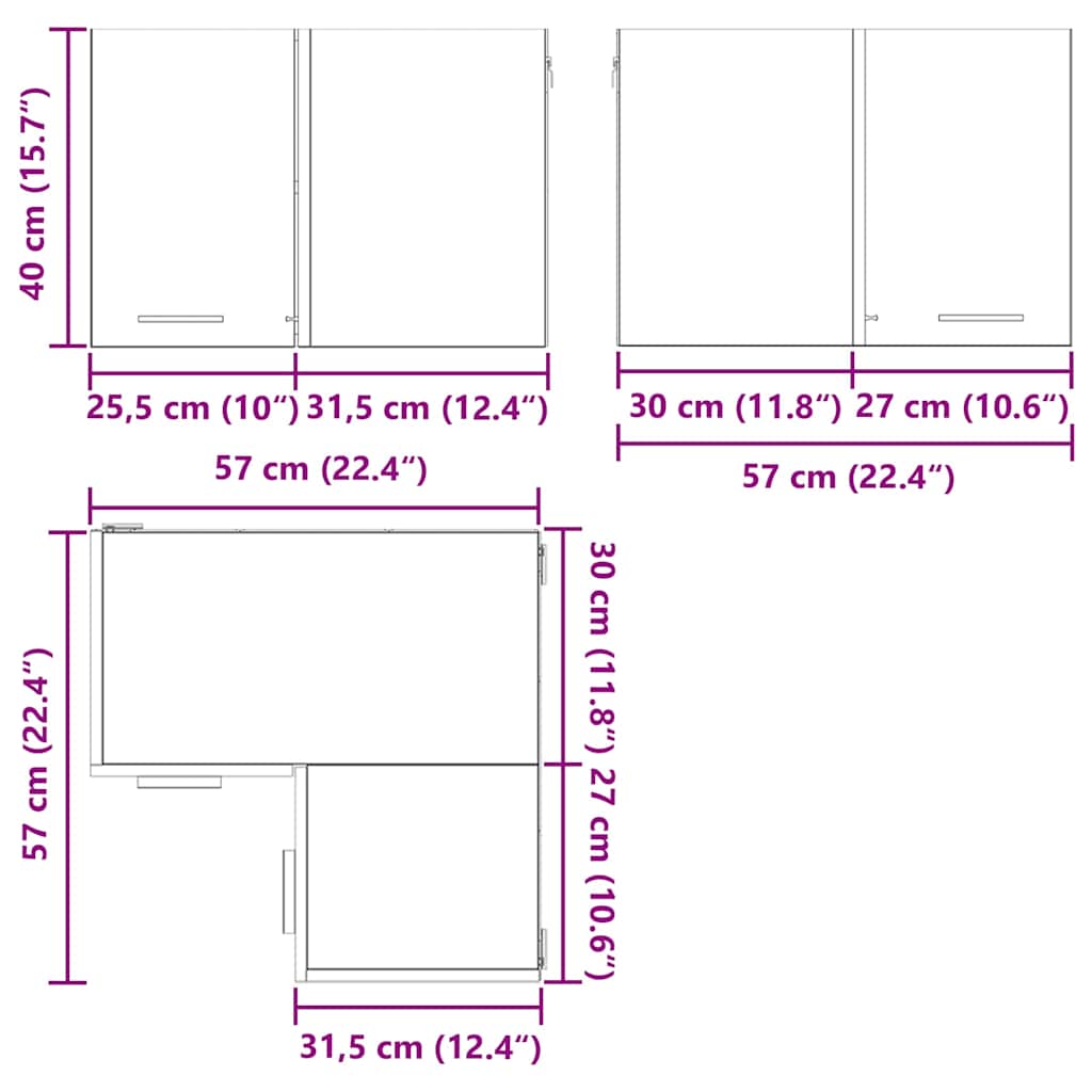 vidaXL Hängeschrank Artisan-Eiche und Weiß 57 x 57 x 40 cm