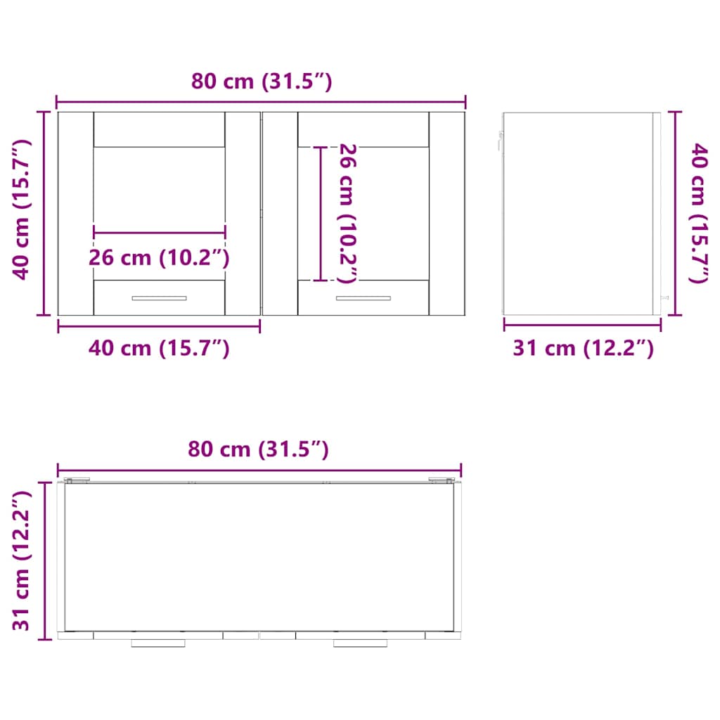 vidaXL Hängeschrank mit Tür Schwarze Eiche und Weiß 80 x 31 x 40 cm